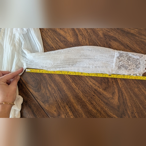 Vintage Cotton Wedding Dress, Long Sleeve, Lace, Flutter Collar, Size 13 - Picture 13 of 15